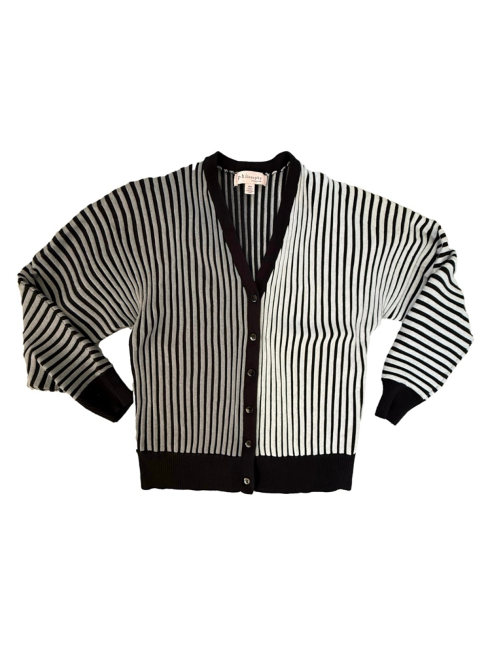 Philosophy Republic Striped Cardigan M Black Grey Colorblock